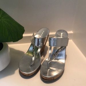Bebe  Sliver Bling Wedges